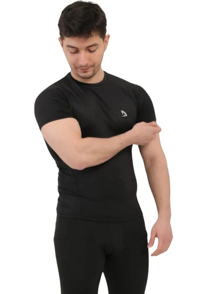 Erkek Siyah Kısa Kollu Compression Fitness Gym Body Tshirt DMNS56321