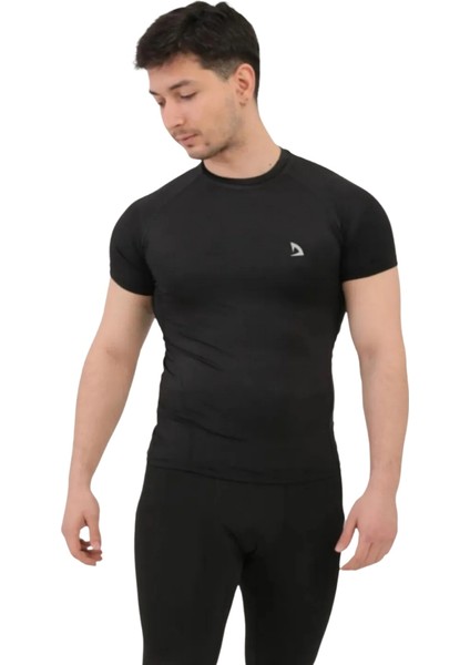 Erkek Siyah Kısa Kollu Compression Fitness Gym Body Tshirt DMNS56321