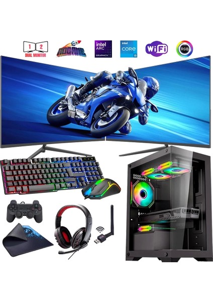 I5 13400F 16GB Ddr4 480SSD 12GB Arc B580 Çift 24" Mon. Oyun Bilgisayarı (Gaming Set)