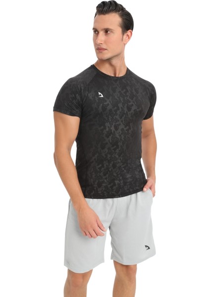 Erkek Kamuflaj Desenli Kısa Kollu Siyah Compression Fitness Gym Body Tshirt DMNS56321 fırsatları