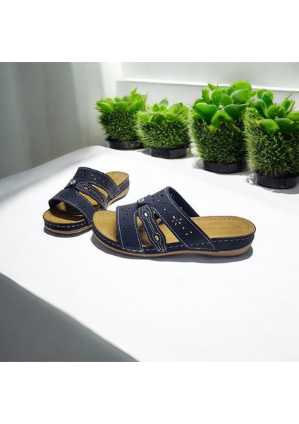 Kadın Günlük Taş Detaylı Çiçek Baskılı Ev ve Dışarı Terliği modelleri