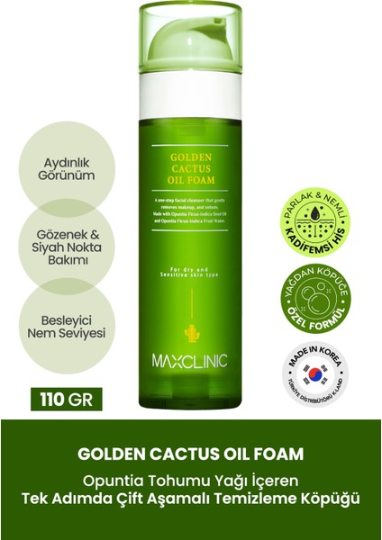 Kaktüs Meyvesi Özü Içeren Tek Adımda Çift Aşamalı Temizlik Sağlayan Maxclinic Golden Cactus Oil Foam