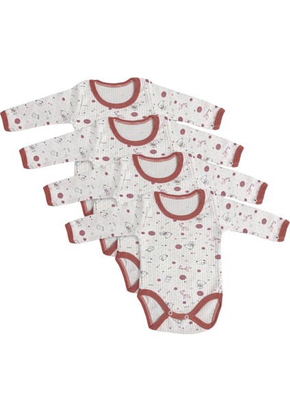 4'Lü Çıtçıtlı Uzun Kollu Bebek Body - Bordo