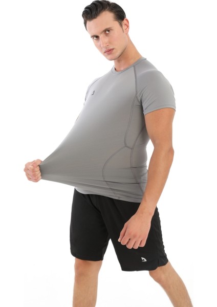 Erkek Kısa Kollu Gri Compression Fitness Gym Body Tshirt DMNS56321