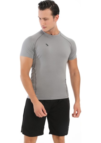 Erkek Kısa Kollu Gri Compression Fitness Gym Body Tshirt DMNS56321