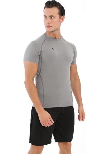 Erkek Kısa Kollu Gri Compression Fitness Gym Body Tshirt DMNS56321