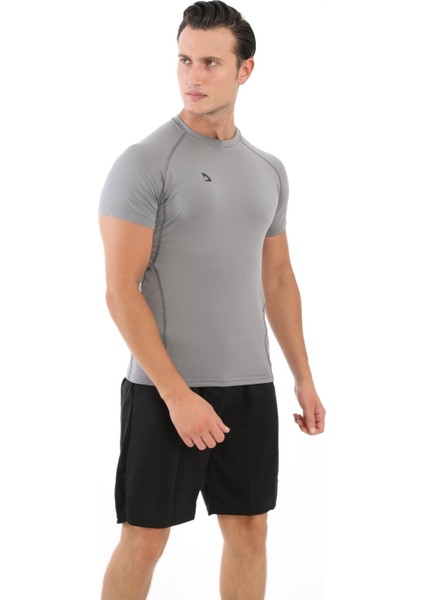 Erkek Kısa Kollu Gri Compression Fitness Gym Body Tshirt DMNS56321