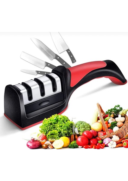 Bıçak Bileme Aleti 3 Açılı Elmas El Bıçakları Bileme Aparatı Ergonomik Saplı Mutfak Aleti