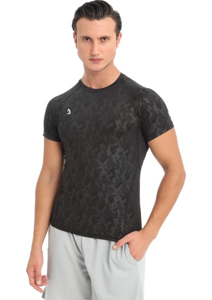 Erkek Kamuflaj Desenli Kısa Kollu Siyah Compression Fitness Gym Body Tshirt DMNS56321 fiyatları