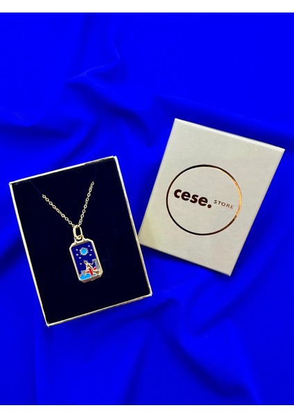 Celeste Shine Tarot Çelik Şans Kolyesi Laciver Mine Dolgulu Gece Figürü Detaylı