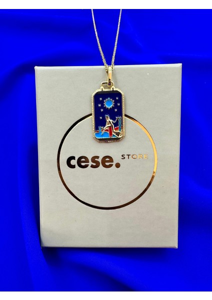 Celeste Shine Tarot Çelik Şans Kolyesi Laciver Mine Dolgulu Gece Figürü Detaylı modelleri
