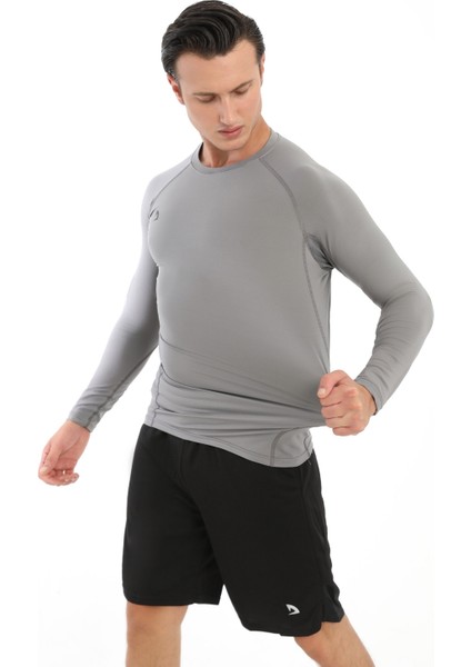 Erkek Uzun Kollu Gri Compression Fitness Gym Body Tshirt DMN25478 modelleri