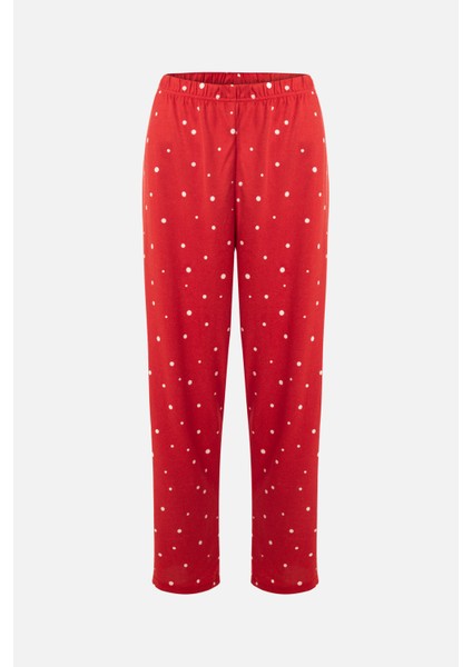 Kadın Soft Touch Kırmızı Puanlı Desenli Gömlek Yaka Uzun Kollu Pijama Takımı modelleri