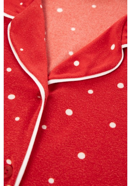 Kadın Soft Touch Kırmızı Puanlı Desenli Gömlek Yaka Uzun Kollu Pijama Takımı fırsatları