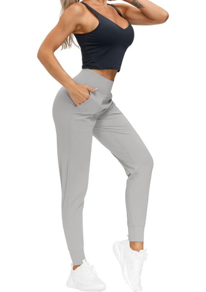Kadın Yüksek Bel Yoga Koşu Egzersiz Joggers Hafif Eşofman Altı
