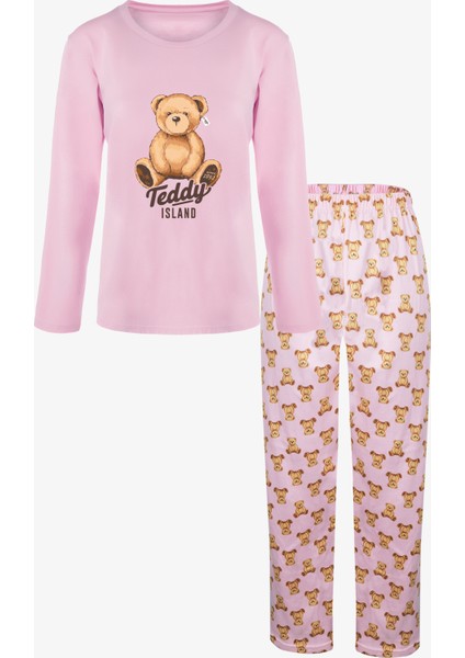 Kadın Soft Touch Pamuklu Ayıcık Desenli Pijama Takımı