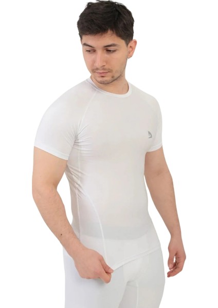 Beyaz Kısa Kollu Compression Body T-Shirt Fitness Body Gym Body Tshirt