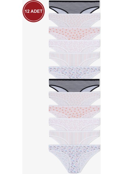 Kadın 12'li Pamuklu Desenli Külot