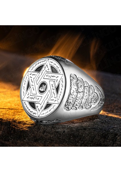 925 Ayar Gümüş Esmaül Hüsna Işlemeli Ayetel Kürsi Işlemeli Erkek Yüzük