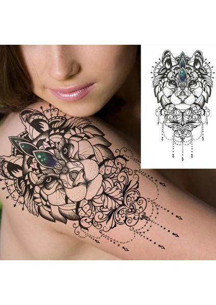 Gerçekci Aslan ve Mandala Su Geçirmez Kol Bacak Geçici Dövme Tattoo Yapıştırma