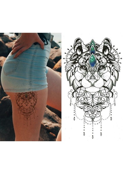 Gerçekci Aslan ve Mandala Su Geçirmez Kol Bacak Geçici Dövme Tattoo Yapıştırma modelleri