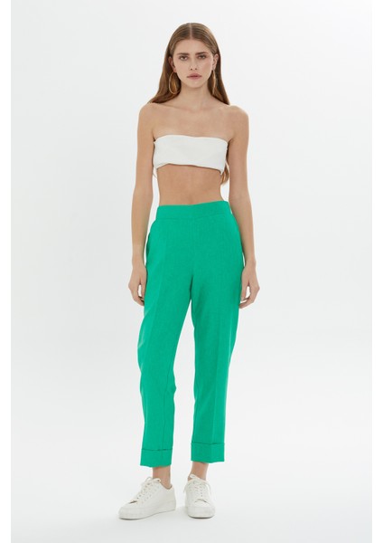 Beli Lastikli Double Paça Yeşil Pantolon