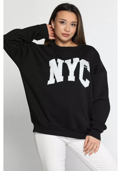 Bisiklet Yaka Üç Iplik Şardonlu Kadın Sweatshirt