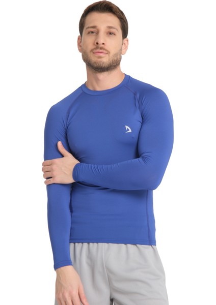 Erkek Uzun Kollu Sax Mavisi Fit Compression Fitness Spor Body Tshirt DMN1523279759