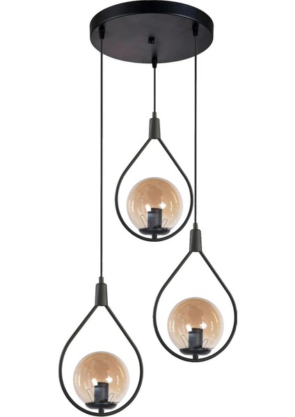 Deco Modern Tasarım Cafe - Mutfak - Salon - Oturma Odası Siyah Renk Bal Camlı 3 Lü Avize fiyatları