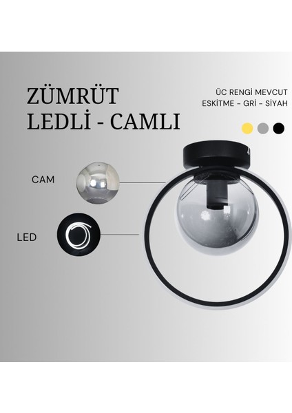 Zümrüt Modern Hol Antre Çocuk Odası Mutfak Salon Ledli - Füme Camlı Siyah Renk Beyaz Işıklı Avize modelleri