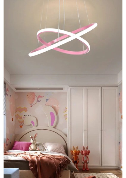 Sonya Modern Tasarım Çocuk Bebek Odası - Salon - Mutfak Pembe Renk Beyaz Ledli 2 Li LED Avize