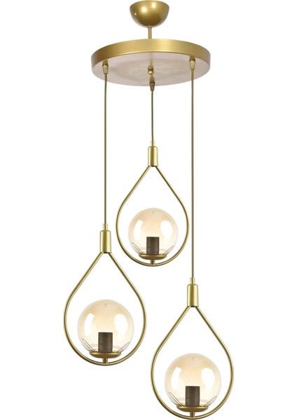 Deco Modern Tasarım Cafe - Mutfak - Salon - Oturma Odası Eskitme Renk Bal Camlı 3 Lü Avize