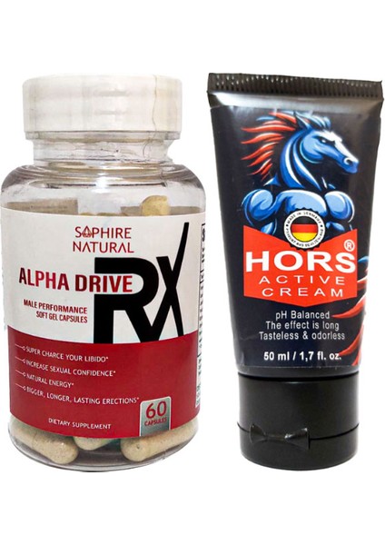 Alpha Drive Rx Erkeklere 60 Lı Soft Jel Formunda Özel Karışım + Hors Active Cream 50 ml Erkek Katılaştırıcı Krem