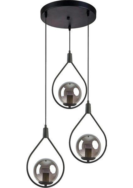 Deco Modern Tasarım Cafe - Mutfak - Salon - Oturma Odası Siyah Renk Füme Camlı 3 Lü Avize