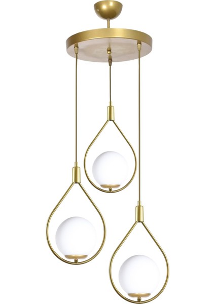 Deco Modern Tasarım Cafe - Mutfak - Salon - Oturma Odası Eskitme Renk Beyaz Camlı 3 Lü Avize