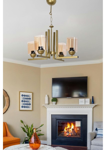 Destina Modern Tasarım Yatak Odası Salon Oturma Odası Mutfak Eskitme Renk Bal Camlı 4 Lü Avize