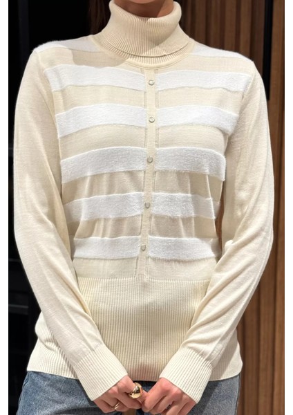 Kadın Balıkçı Yaka Düğme Detaylı Triko Kazak fiyatları