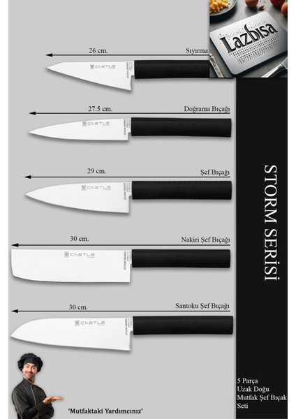 Storm Serisi Mutfak Bıçak Seti Et Ekmek Sebze Şef Bıçağı 5 Li Set (MFT-9865)