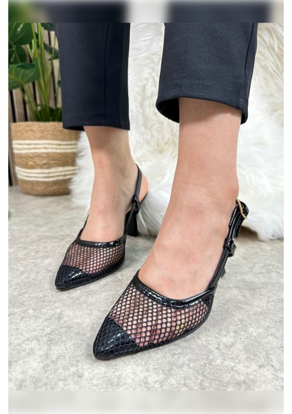 Günlük Kadın Fileli Arkası Açık Ayarlanabilir Tokalı Ince Topuklu Abiye Ayakkbı 923 fiyatları