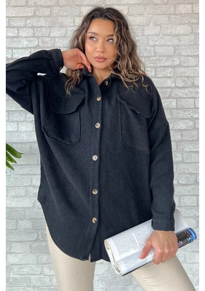 Kadın Oversize Kaşe Gömlek Ceket