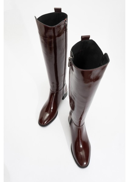 Rochos Bordo Rugan Streç Detaylı Deri Kadın Çizme fiyatları