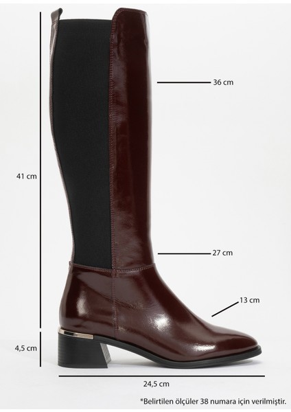 Rochos Bordo Rugan Streç Detaylı Deri Kadın Çizme fırsatları