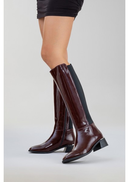 Rochos Bordo Rugan Streç Detaylı Deri Kadın Çizme indirimleri