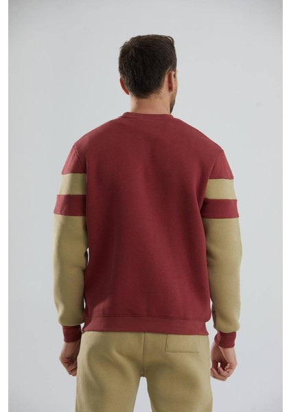 Blok Renkli Şardonlu Bisiklet Yaka Erkek Sweatshirt