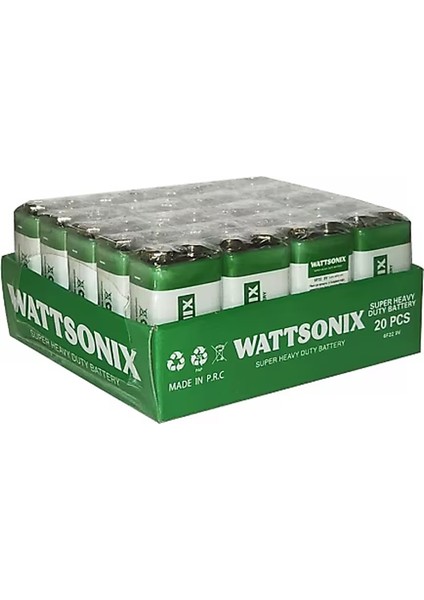 Wattsonıx Çinko Karbon 6F22 9 Volt Pil (20Lİ Paket)