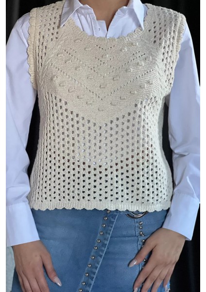 Kadın Bisiklet Yaka Ajurlu Kabartma Desen Triko Süveter modelleri