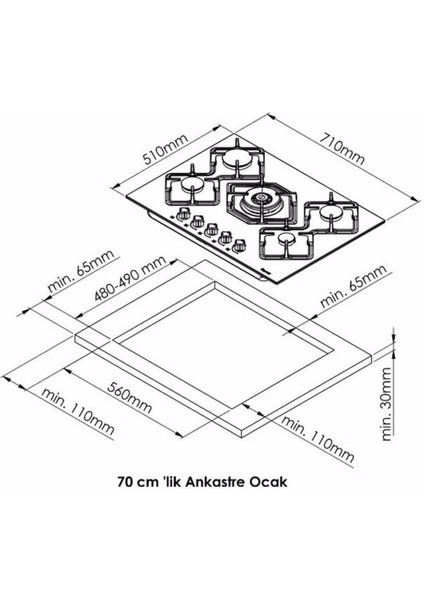 Glo 052ELS Rustik Siyah Emaye Ankastre Ocak