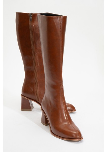 Paradis Taba Cilt Kadın Kalın Topuklu Çizme