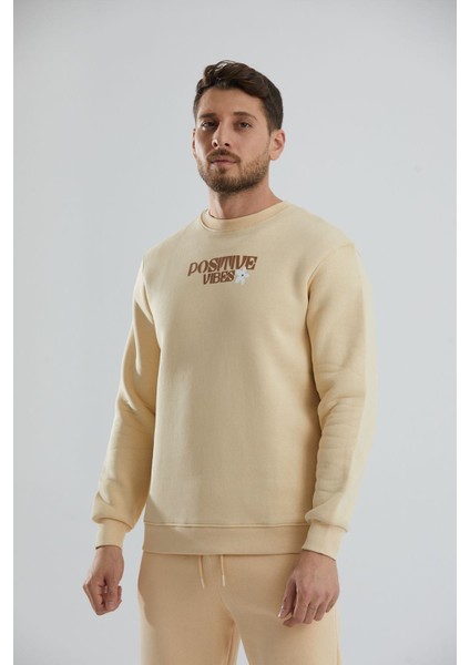 Baskılı Içi Polarlı Unisex Bisiklet Yaka Sweatshirt