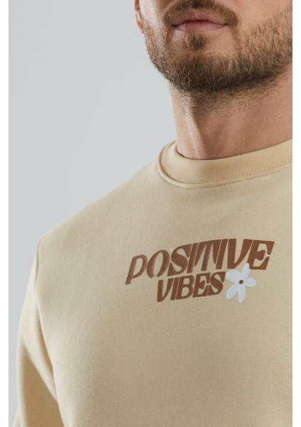 Baskılı Içi Polarlı Unisex Bisiklet Yaka Sweatshirt